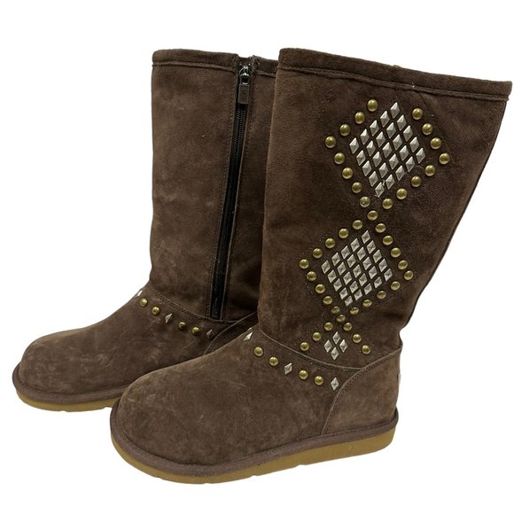 UGG 3330 AVONDALE STUDDED BROWN SHEEPSKIN SHEARLING TALL COZY WINTER BOOTS - Picture 1 of 10